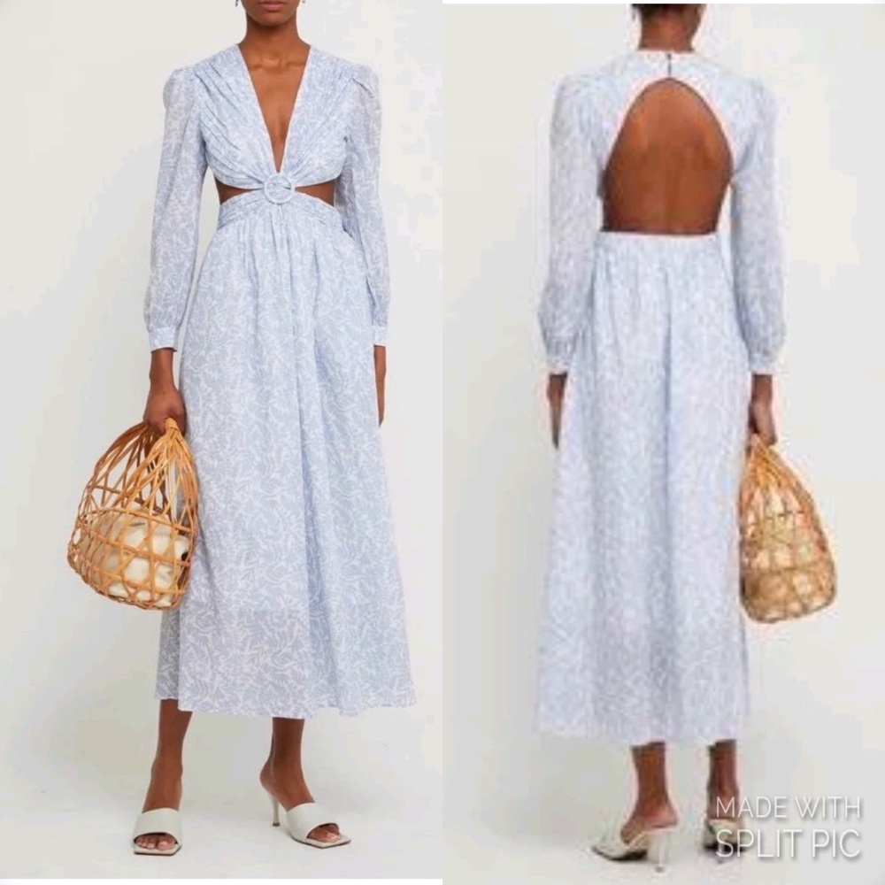 Light Blue Open-Back Maxi Dress with Ring Front Detail